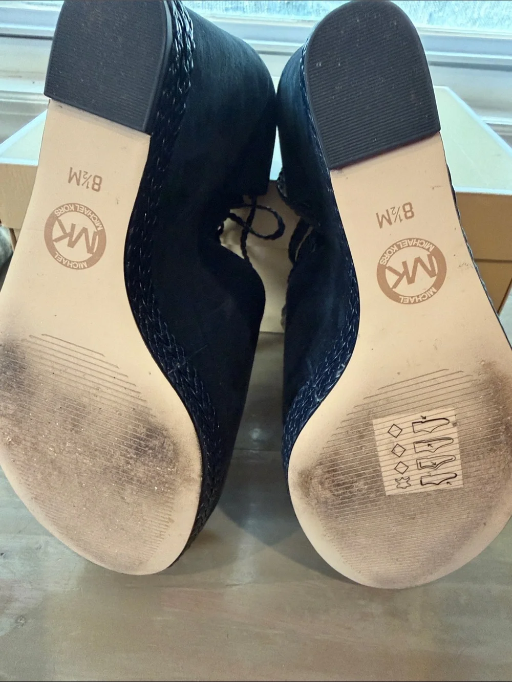 MICHAEL Michael Kors Black Suede Peep-Toe Lace-Up Wedge Sandals